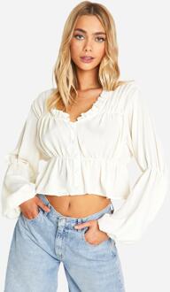 Chiffon Blouse Met Ruches, Ivory - 34
