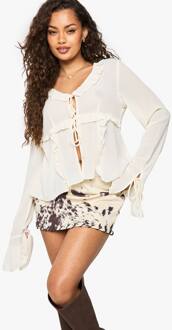 Chiffon Blouse Met Vetersluiting Aan De Voorkant, Cream