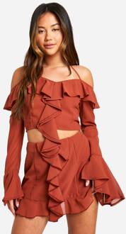 Chiffon Crop Top Met Volanten Aan De Voorkant - Bardot, Rust - 42