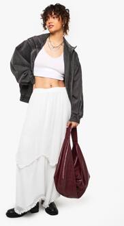 Chiffon Gelaagde Maxi-Rok Met Ruches, Ivory - 44