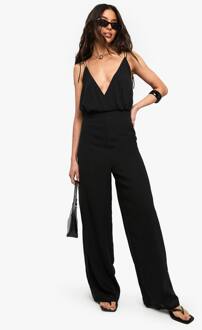 Chiffon Jumpsuit Met Bandjes En Wijde Pijpen, Black - 44