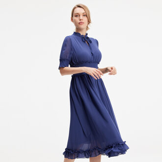 Chiffon -jurk met korrels en kleine ruches - maat Blauw