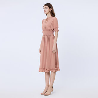 Chiffon -jurk met korrels en kleine ruches Zalm - S