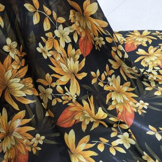 Chiffon jurk shirt stof mooie bloem gedrukt materiaal zacht ademend sjaal DIY craft stof Zwart