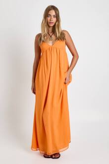 Chiffon Maxi Jurk Met Bandjes En Volume, Orange - 36