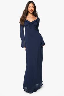 Chiffon Maxi-Jurk Met Diepe V-Hals En Ruches, Navy - 42