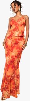 Chiffon Maxi Rok Met Bloemenprint, Orange - 34