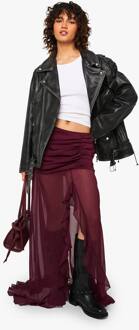 Chiffon Maxi-Rok Met Ruffles En Gespleten Zoom, Wine - 44