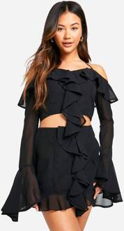 Chiffon Minirok Met Ruches Aan De Voorkant, Black - 34