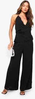 Chiffon Omslagtop & Wijde Pijpbroek Co-Ord, Black - 38