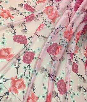 Chiffon Rose stof polyester stof Dunne stof mode shirt stof Bloemen gedrukt chiffon roze