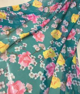 Chiffon Rose stof polyester stof Dunne stof mode shirt stof Bloemen gedrukt chiffon taling