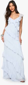 Chiffon Ruffle Strappy Maxi-Jurk, Powder Blue - 42