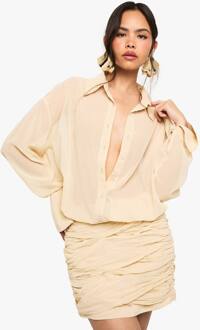 Chiffonjurk Met Verlaagde Taille En Geraffelde Details, Butter - 44