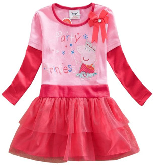 Child Girl Baby Peppa Pig 100% Cotton Dress Pink Purple Bowknot Style Cute Cartoon Printed Net Yarn Princess Dress