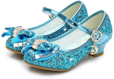Children Leather Shoes For Girls Flower Casual Glitter Princess Kids High Heel 2020 Girls Shoes Butterfly Knot Blue Pink Silver