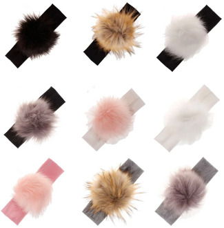 Children Pompoms Headband Girls Winter Cotton Elastic Hair Bands Turban For Kids Raccoon Faux Fur Ball Hair Accessories