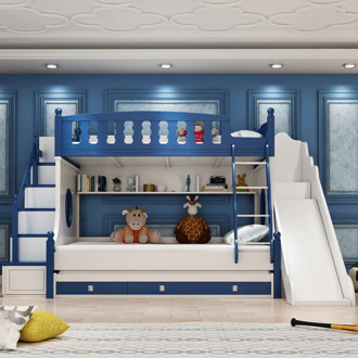 Children's Bed Height-Adjustable Bed Ladder Bunk Bed Slide Bed Multi-Function Combination Bed 1.35 M Bunk Bed