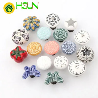 Children's ceramic handle cartoon drawer wardrobe shoe cabinet door clock handle European pastoral simple country knob