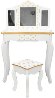 Children's Dressing Table Three Foldable Mirror/Chair/Single Drawer White makeup table play house girl storage jewelry box toy