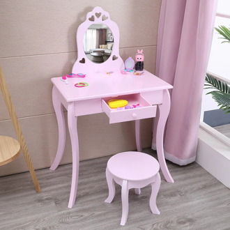 Children's Dressing Table With Sturdy stool One Mirror/Chair/Single Drawer Makeup Table Play House Girl Storage Jewelry Box
