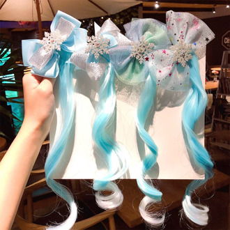 Children's Frozen Hair Accessories Princess Aisha Wig Hairpin Girls Cartoon Hairpin Clip Little Girl Headdress Rope Hair