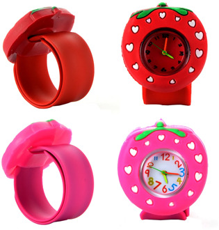 Children's Slap Watch 3D Cartoon Strawberry Quartz Wristwatch Fashion Lovely Silicone Band Kids Watch Cute Baby Clock Relogio