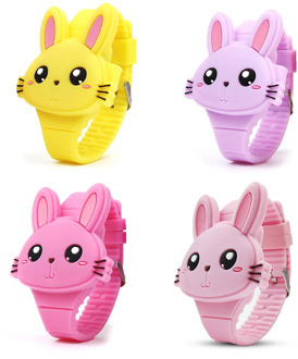 children's Watches LED cartoon cute rabbit toy kid watch Silicone Wrist Watches flip bracelet watch for girl hour relogio