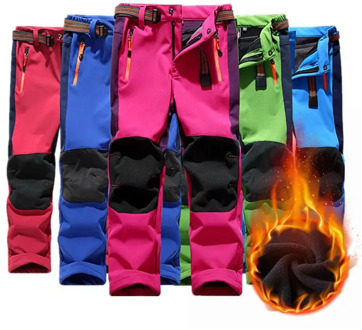 Children Winter Fleece Hiking Pants Softshell kids Waterproof Camping Trekking Skiing Trousers Pants For Boys Girls 110-160CM