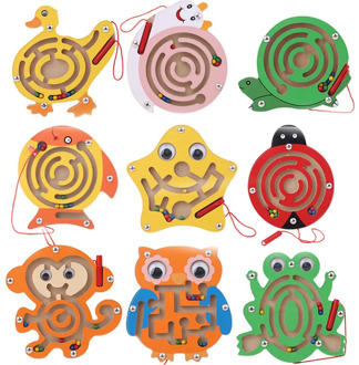 Children Wooden Educational Montessori Toys Magnetic Maze Handwriting Pen Push Beads Small Animals Labyrinth Track Toys For Kids