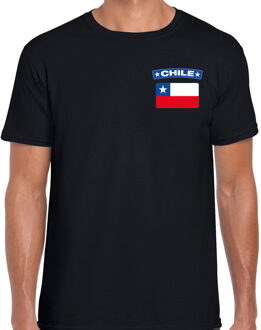 Chile / Chili landen shirt met vlag zwart voor heren - borst bedrukking 2XL