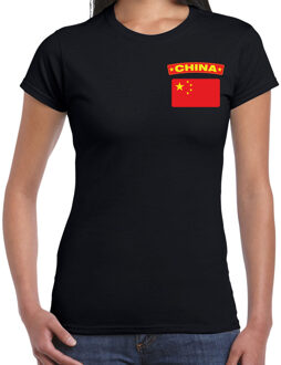 China landen shirt met vlag zwart voor dames - borst bedrukking 2XL