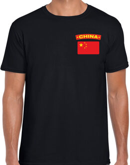 China landen shirt met vlag zwart voor heren - borst bedrukking L