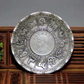 Chinea Folk Oude Gesneden Tibetaans Zilveren Plaat Zodiac Draak Ornamenten Bogut