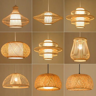 Chinese Bamboo Retro Hanging Light Fixtures Wicker Pendant Light Living Room Hotel Restaurant Aisle Hanging Lamp Decor