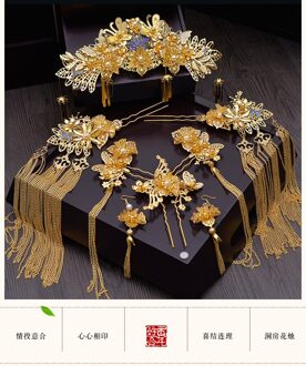 Chinese Bruid Hoofdtooi Klassieke Phoenix Haar Kam Crown Stap Rocking Pak Bruiloft Haar Accessoires Goud-kleur