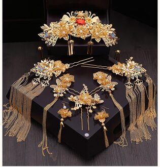 Chinese Bruid Hoofdtooi Klassieke Phoenix Haar Kam Crown Stap Rocking Pak Bruiloft Haar Accessoires Licht Geel Goud Kleur