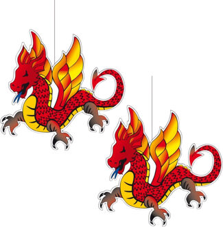 Chinese draak thema hangdecoratie - 2x - karton - 30 cm - China thema feestversiering