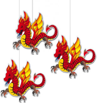 Chinese draak thema hangdecoratie - 3x - karton - 30 cm - China thema feestversiering