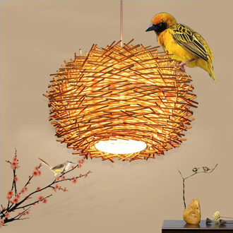 Chinese Garden Bird Nest Pendant Lamp Rattan Light Wood Handmade Restaurant Cafe Bar Hanging Lights Bamboo Chandelier Lamparas