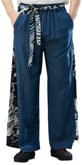 Chinese Harembroek Mannen Dragon Oosterse Brede Been Retro Katoen Linnen Cargo Losse Baggy Broek Lace-Up Kung fu Broek Blauw / L
