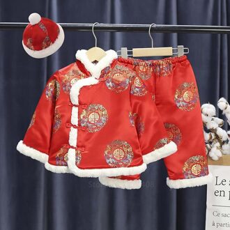 Chinese Jaar Kostuums Voor Kinderen Jongens Meisjes Lente Festival Kleding Winter Baby Sets Jas Broek Traditionele Oude Tang Color1 / L