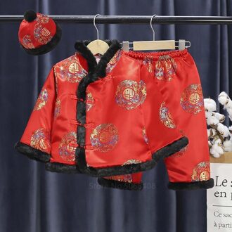 Chinese Jaar Kostuums Voor Kinderen Jongens Meisjes Lente Festival Kleding Winter Baby Sets Jas Broek Traditionele Oude Tang Color2 / 2XL