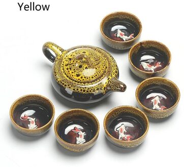 Chinese Kung Fu Thee Set Keramische Glazuur Theepot Porselein Teaset Draagbare Thee Kopjes Thee Ceremonie Theewaar Sets Voor vriend geel