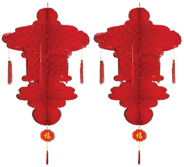 Chinese lampion hangdecoratie 90 x 60 cm - 2x - Rood - Thema versieringen landen