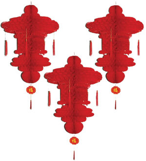 Chinese lampion hangdecoratie 90 x 60 cm - 3x - Rood - Thema versieringen landen