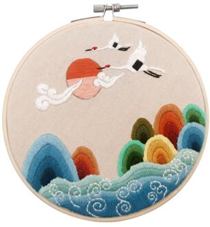 Chinese Landschap Diy Borduurwerk Kit Met Hoepel Voor Beginner Patroon Gedrukt Kruissteek Handwerken Naaien Art Home Decor bamboo hoop 1