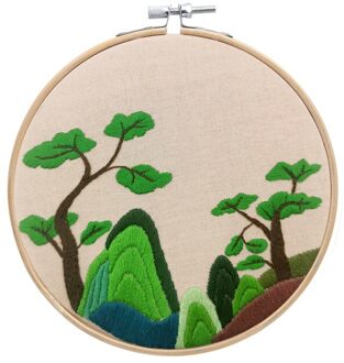 Chinese Landschap Diy Borduurwerk Kit Met Hoepel Voor Beginner Patroon Gedrukt Kruissteek Handwerken Naaien Art Home Decor bamboo hoop 2