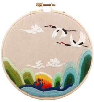 Chinese Landschap Diy Borduurwerk Kit Met Hoepel Voor Beginner Patroon Gedrukt Kruissteek Handwerken Naaien Art Home Decor bamboo hoop 3