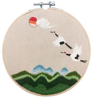 Chinese Landschap Diy Borduurwerk Kit Met Hoepel Voor Beginner Patroon Gedrukt Kruissteek Handwerken Naaien Art Home Decor bamboo hoop 4
